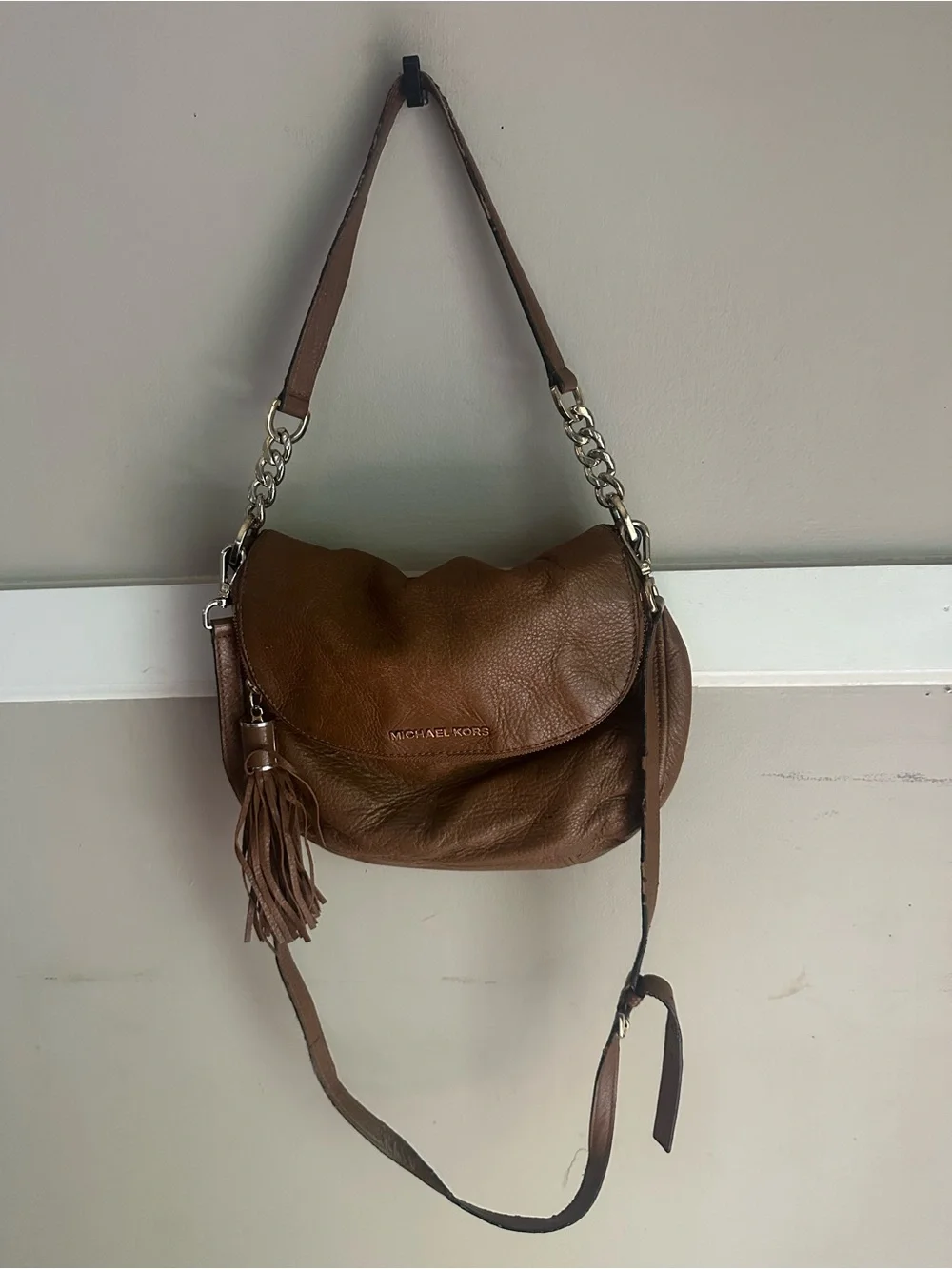 Michael Kors Cognac Leather Shoulder Bag with Tassel